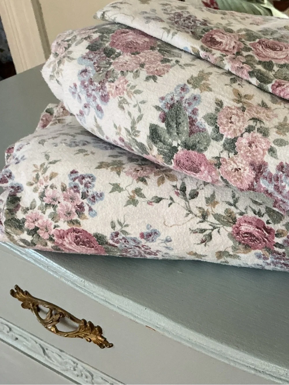 Vintage Shabby Chic 100% Cotton Flannel Sheet Set